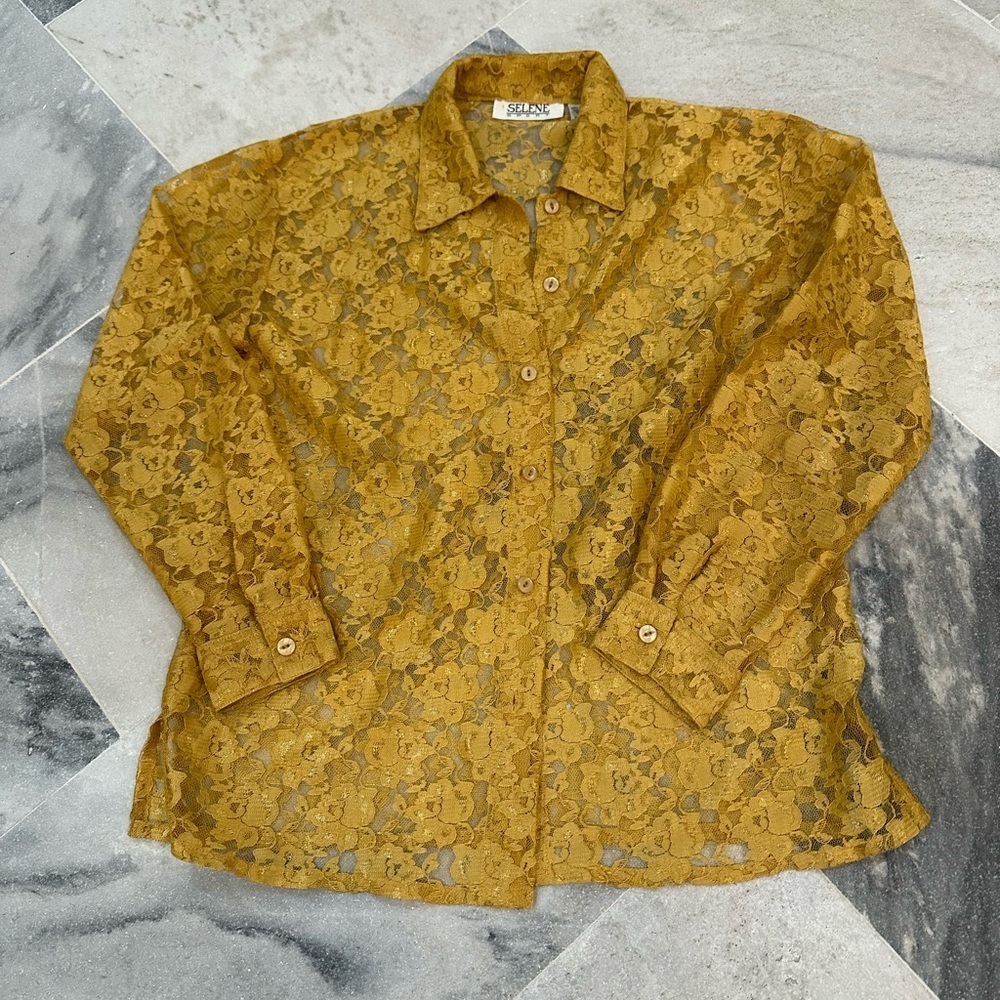 Selene Sport Golden Lace Top Size Small Festive Holiday